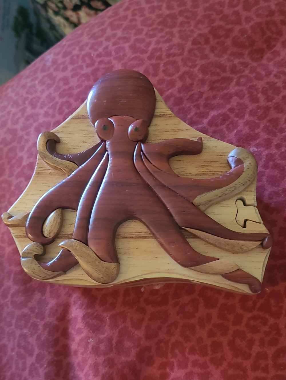 Handcrafted Wooden Octopus Puzzle Box - Brown and Natural
